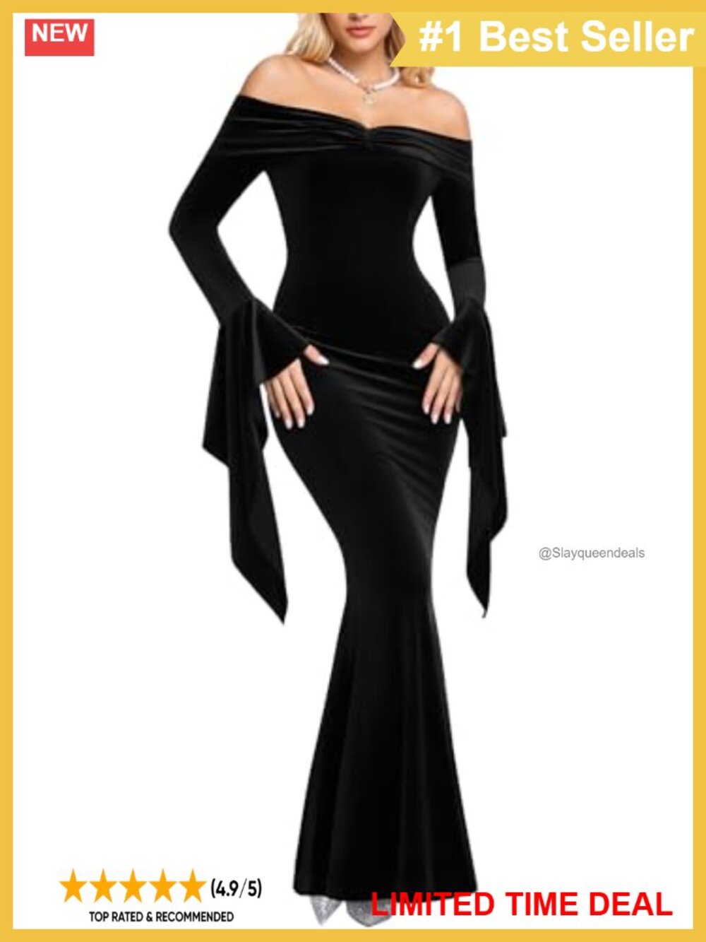 Off Shoulder Velvet Mermaid Maxi Gown Ruffle Long Sleeve Formal Wedding Dress